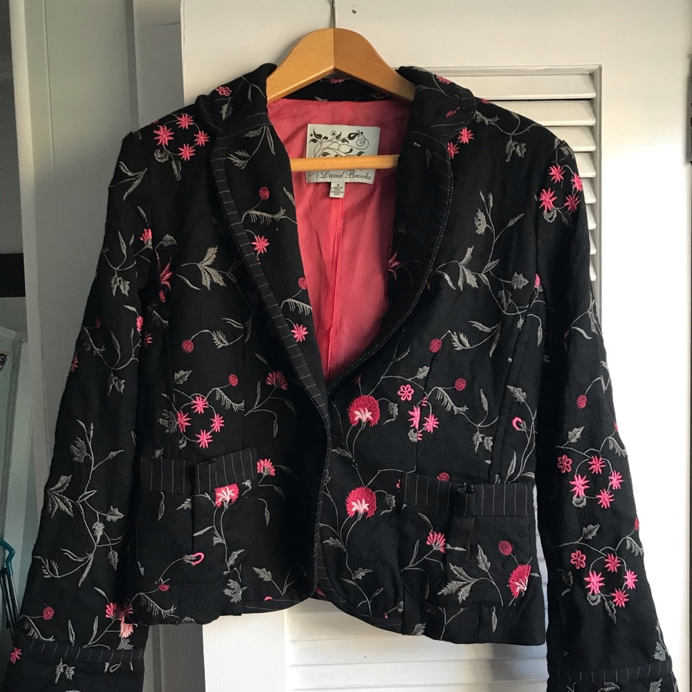 David Brooks Floral Embroidered Blazer